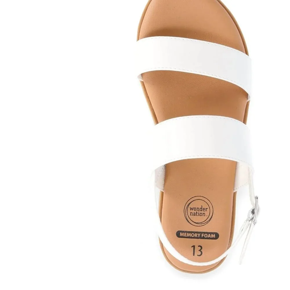 Wonder Nation Girls Sz 13 Band Sandals White Buckle Strap Flat Summer Shoes